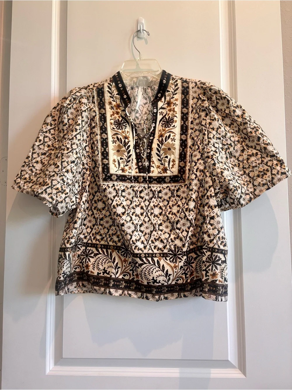 Anthropologie Boho Floral Puff Sleeve Peasant Blouse Women’s Large NWOT